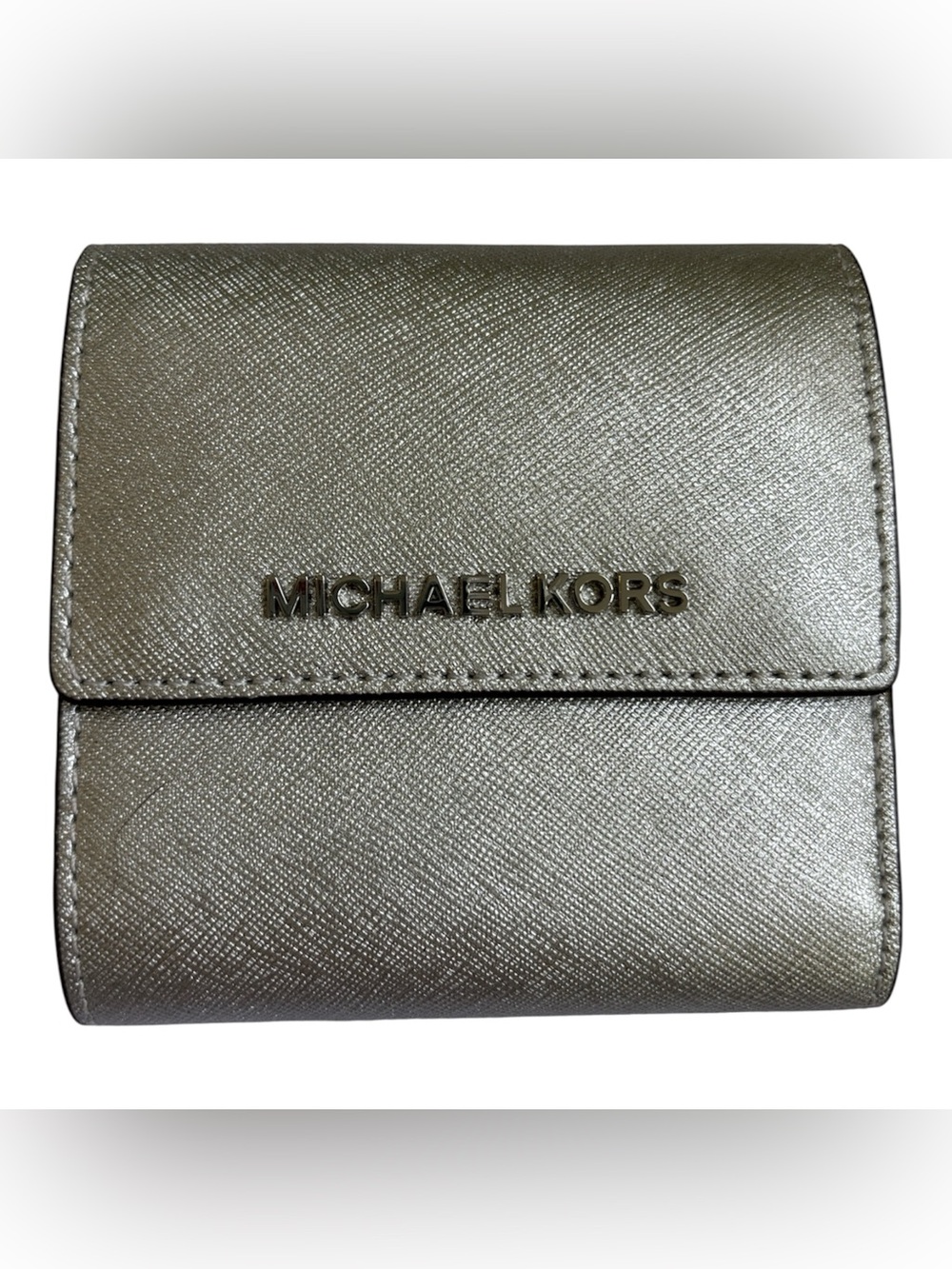 NWT Michael Kors Jet Set Saffiano Leather Trifold Wallet - Metallic Silver